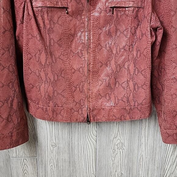 Alfani Pink Leather Snakeskin Print Moto Jacket Womens XL - Picture 3 of 9
